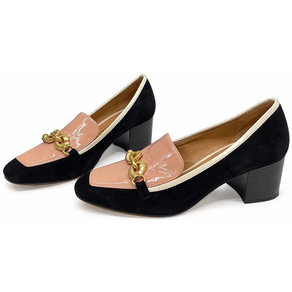 Tory Burch Heeled Loafers Women 10 Black Pink Good Horsehead Block Heel 75274